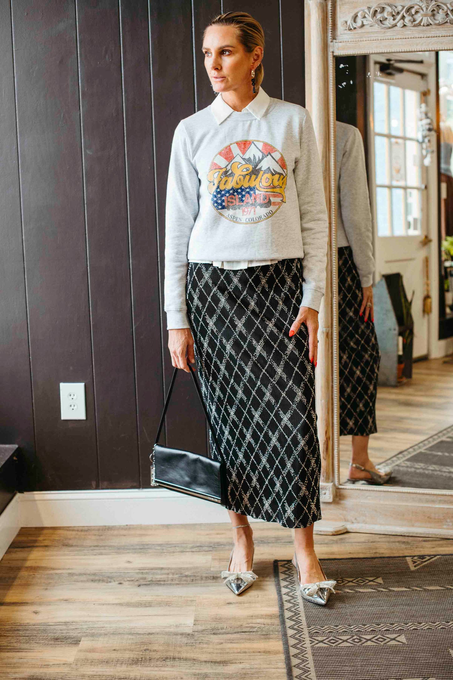 Pre-loved Crinkled Check Midi Skirt - Size S