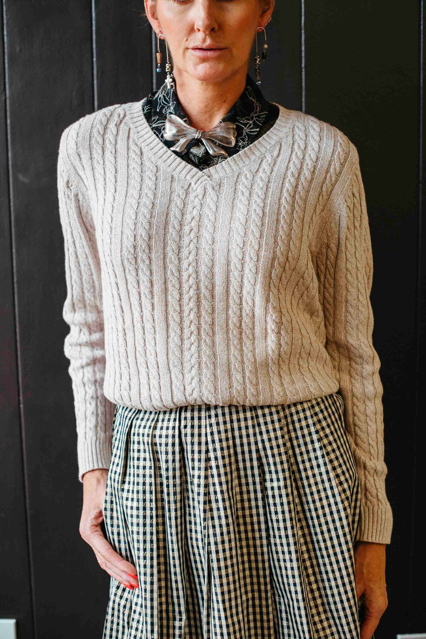 Pre-loved V-neck Cream Sweater - Size S