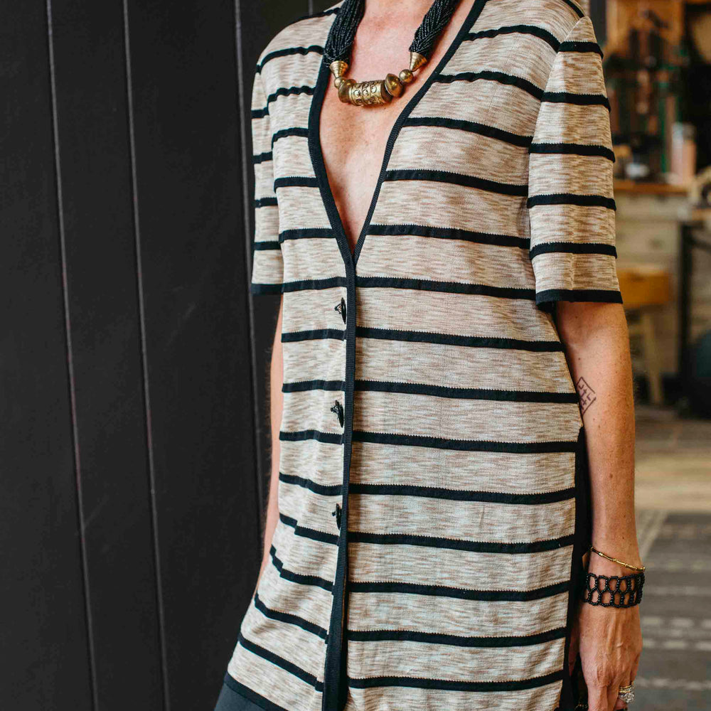 Pre-loved Striped Linen Cardigan - Size M