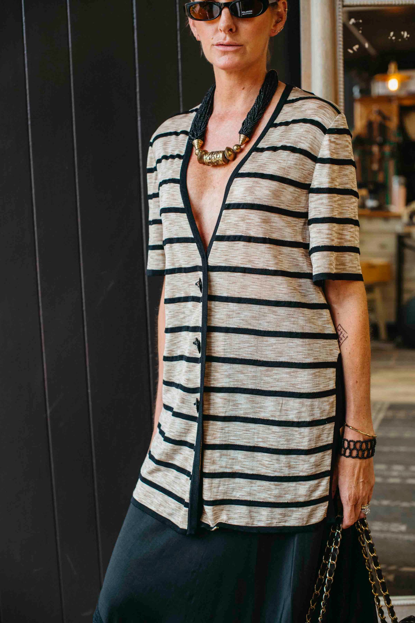 Pre-loved Striped Linen Cardigan - Size M