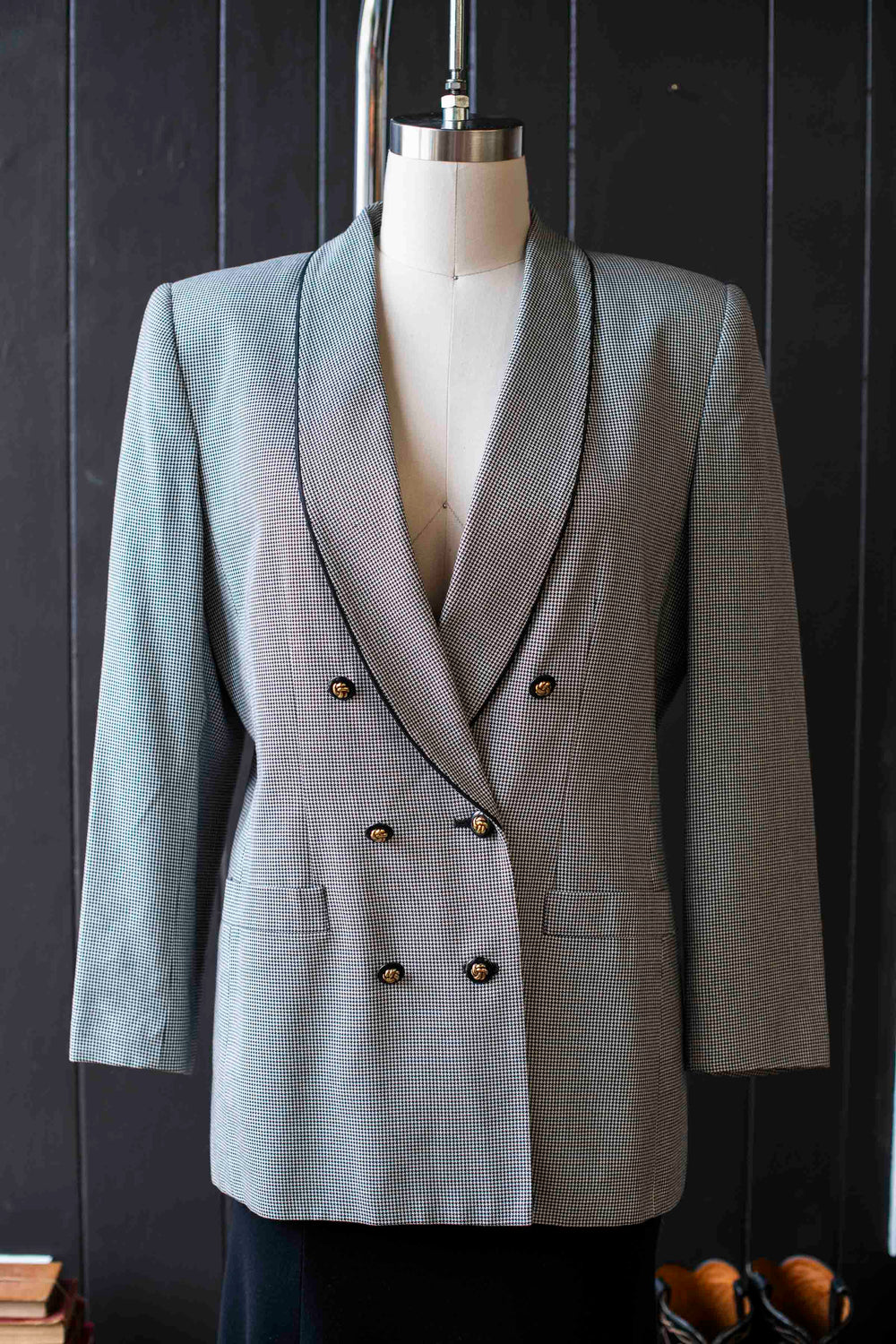 Vintage Double Breasted Houndstooth Blazer - Size L