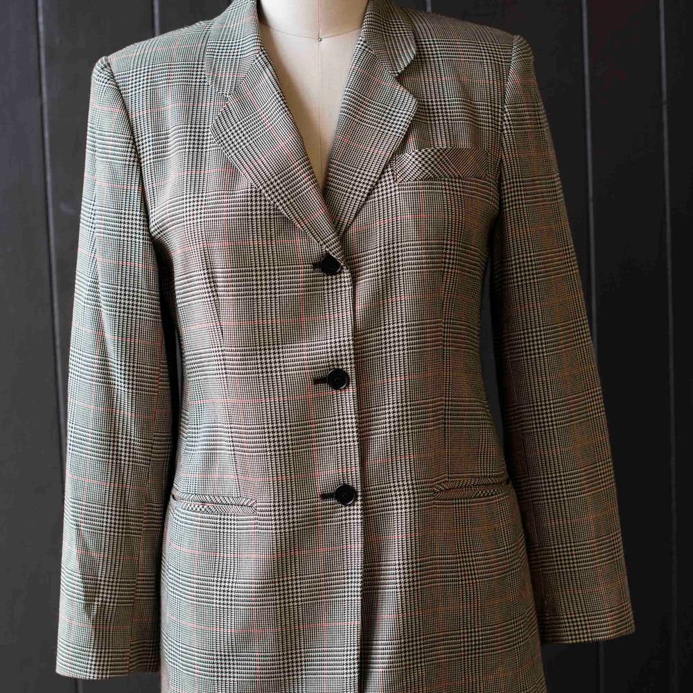 Vintage Black White & Red Plaid Blazer - Size M