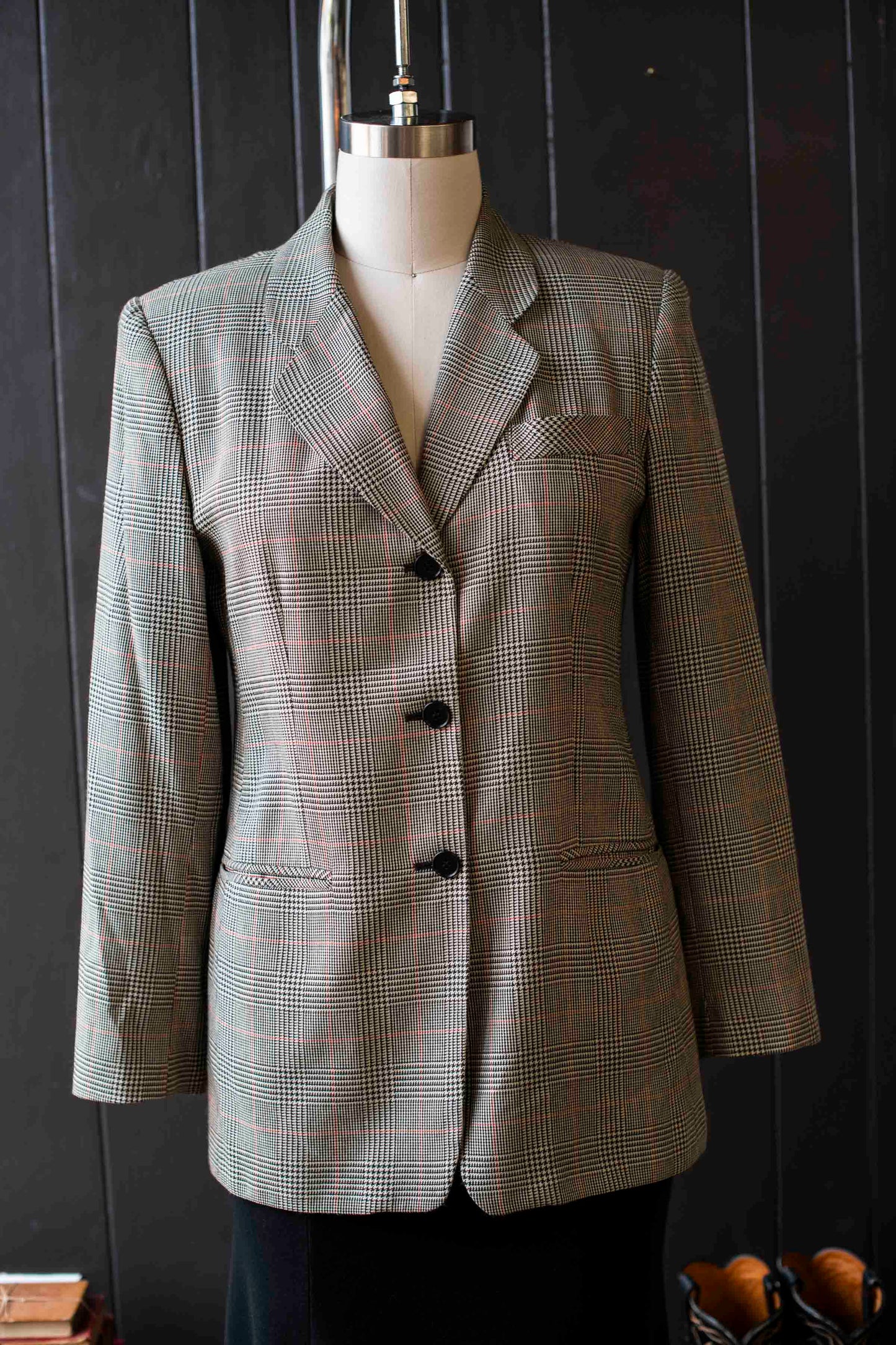 Vintage Black White & Red Plaid Blazer - Size M