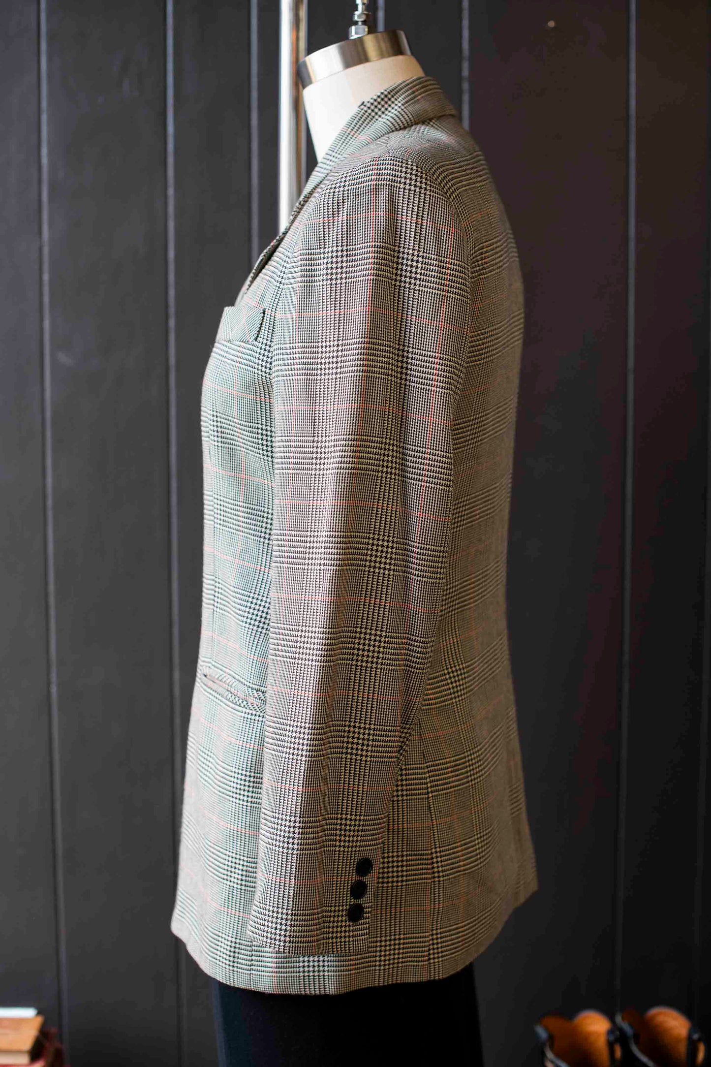 Vintage Black White & Red Plaid Blazer - Size M