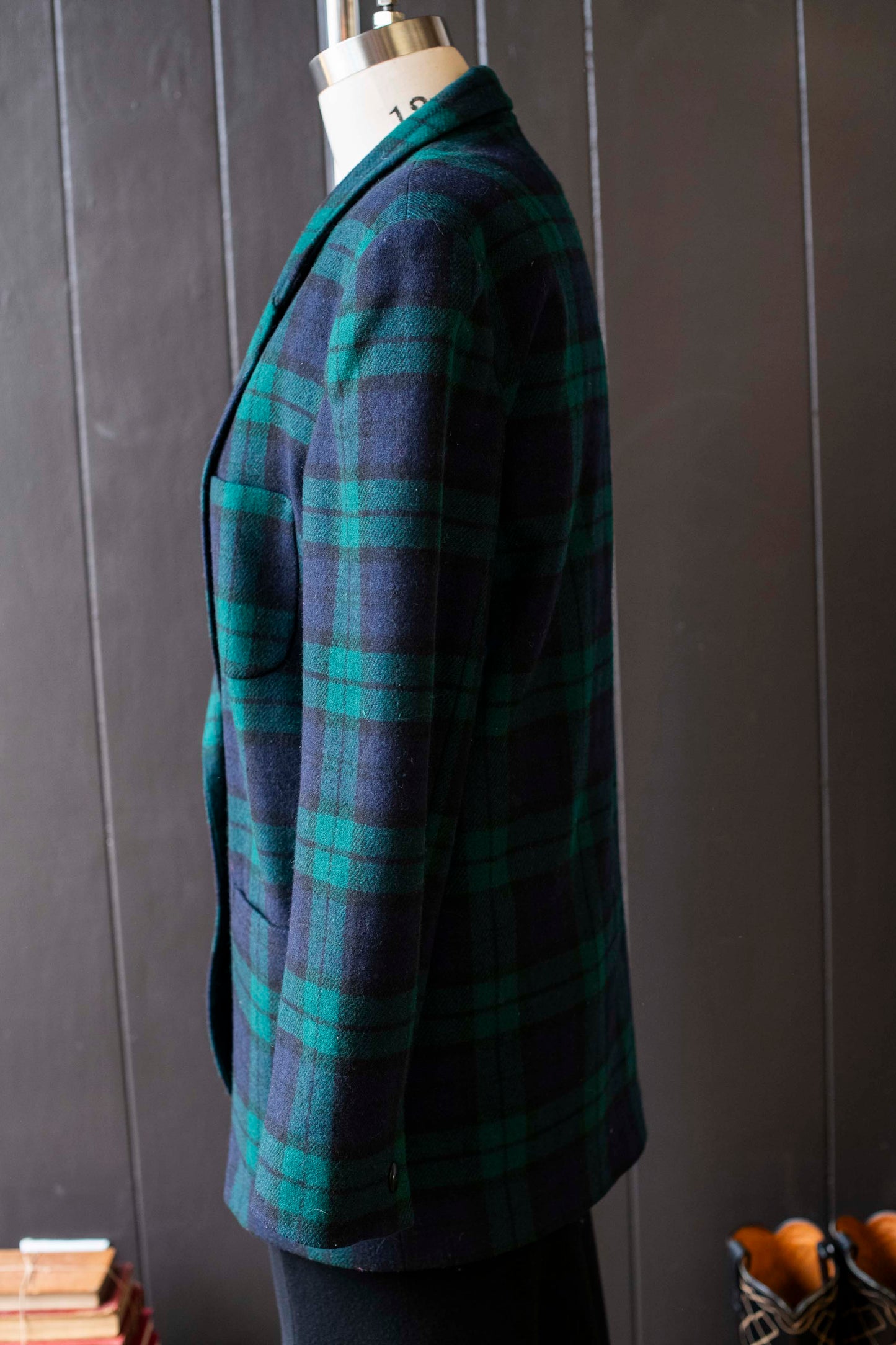 Vintage Navy & Green Tartan Plaid Blazer - Size M