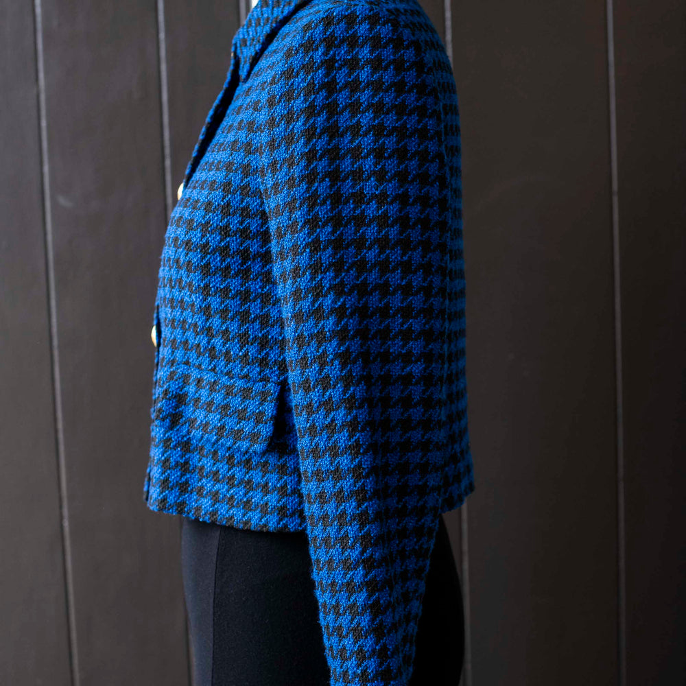 Pre-loved Blue & Black Houndstooth Crop Blazer - Size M