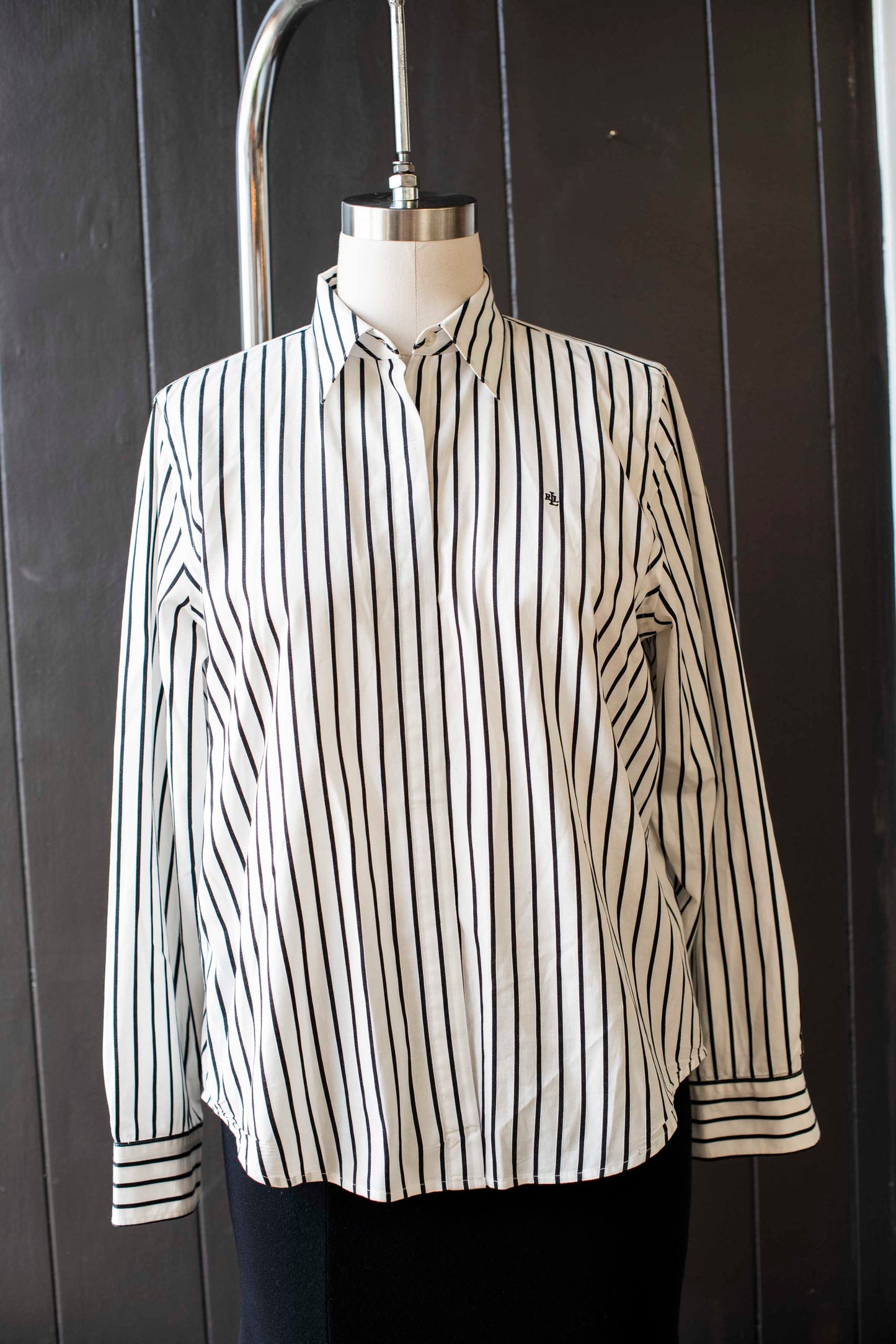 Pre-loved White Lauren Ralph Lauren Black Striped Shirt- Size L