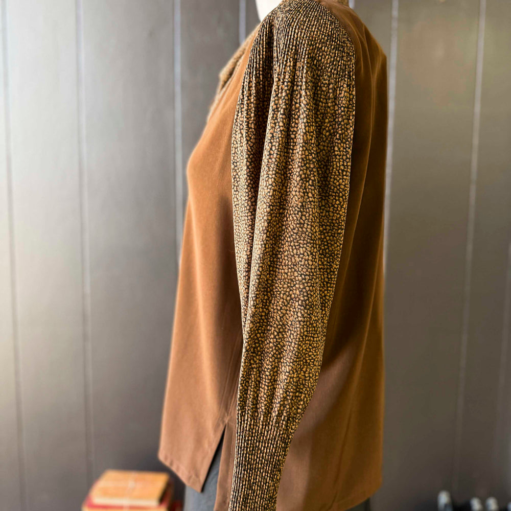 Vintage Brown Cowl Neck Blouse - Size XL