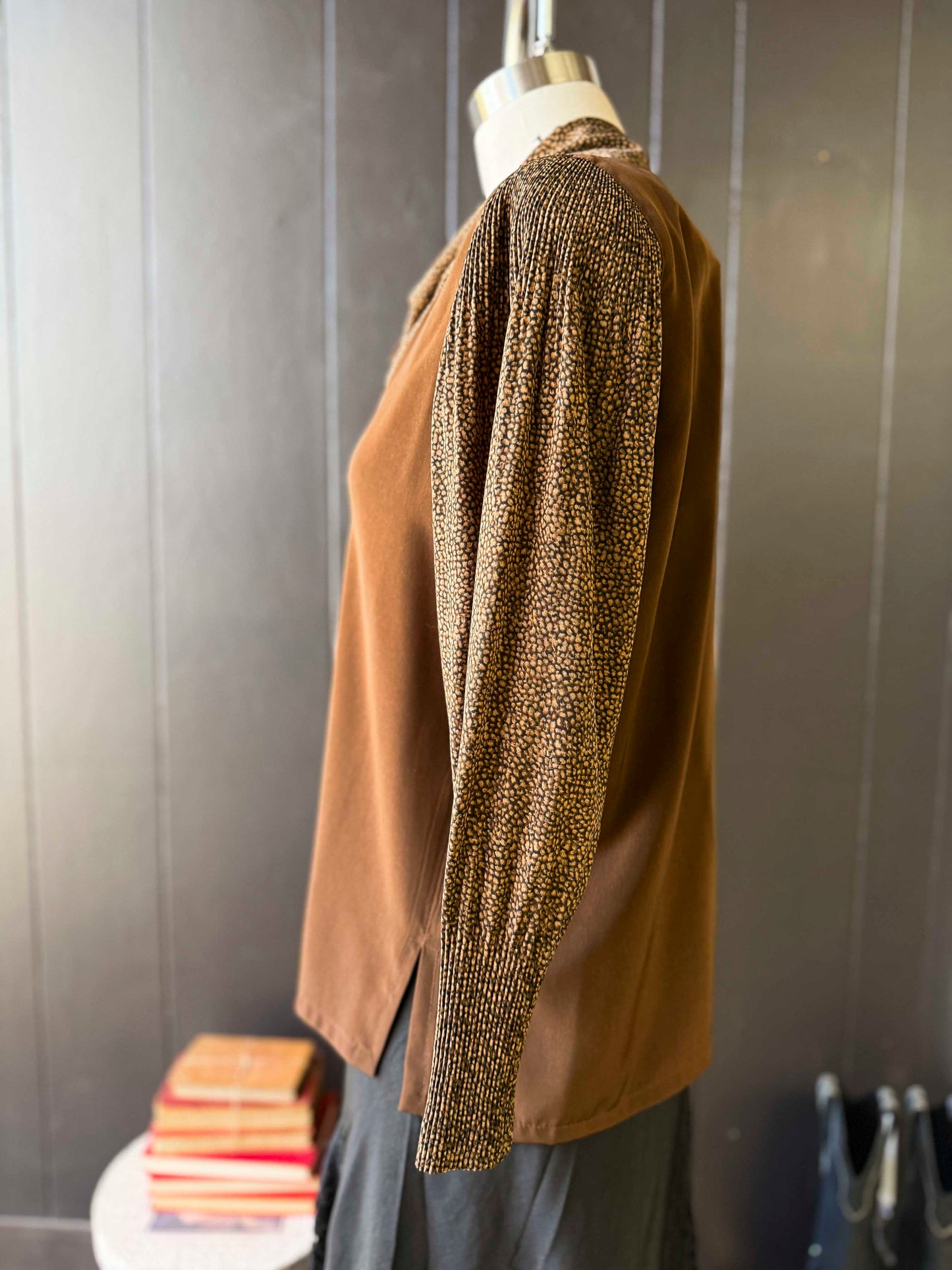 Vintage Brown Cowl Neck Blouse - Size XL