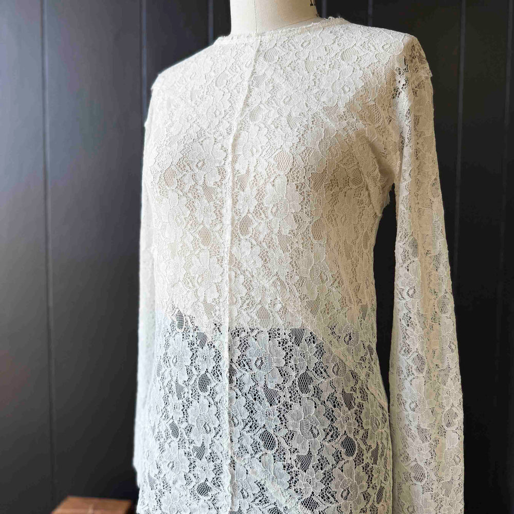 Pre-loved Sandro Paris White Lace Snap Back Blouse - Size M