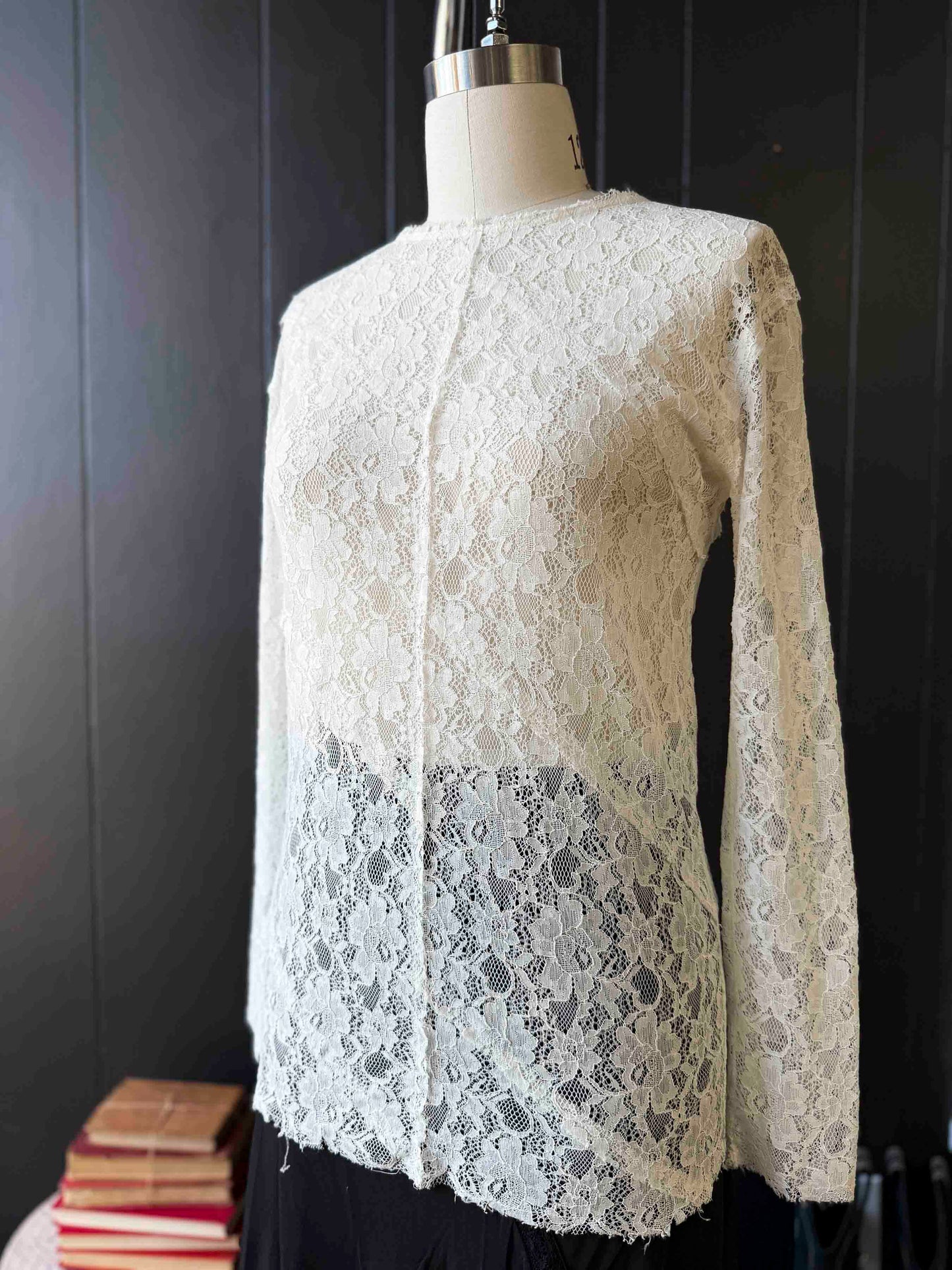 Pre-loved Sandro Paris White Lace Snap Back Blouse - Size M
