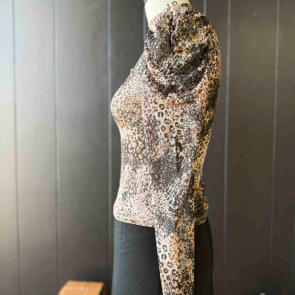 Pre-loved Multi Animal Print Puff Shoulder Blouse - Size S