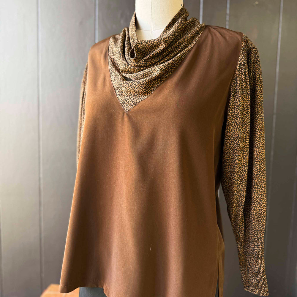 Vintage Brown Cowl Neck Blouse - Size XL