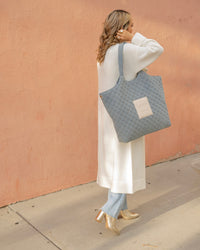 Maxi Quilted Denim Tote Bag in Blue