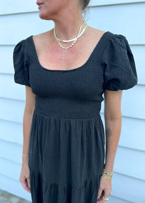 Fiona Black Linen Dress