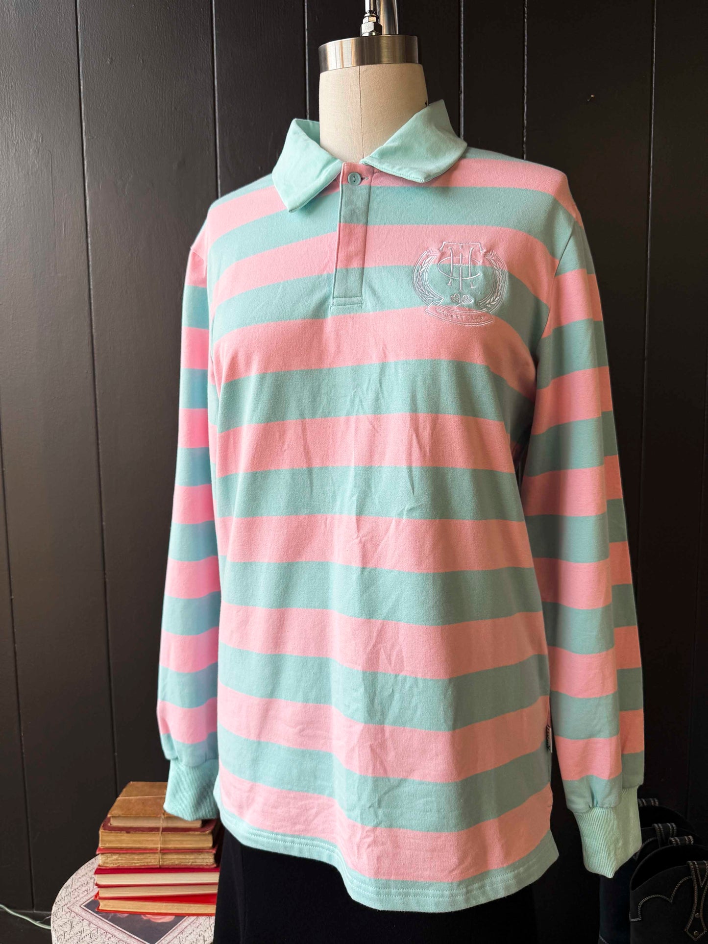Pre-loved Racket Club Pink & Blue Rugby Shirt - Size L