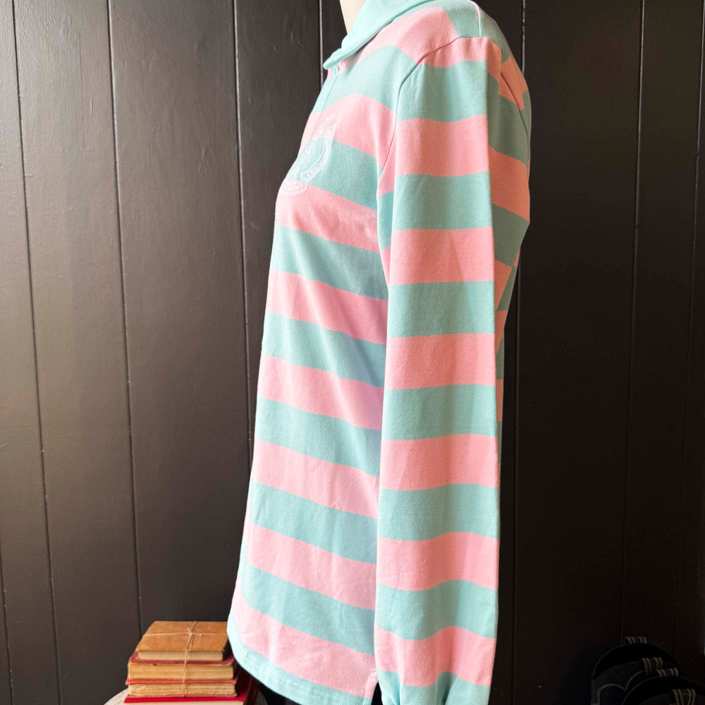 Pre-loved Racket Club Pink & Blue Rugby Shirt - Size L
