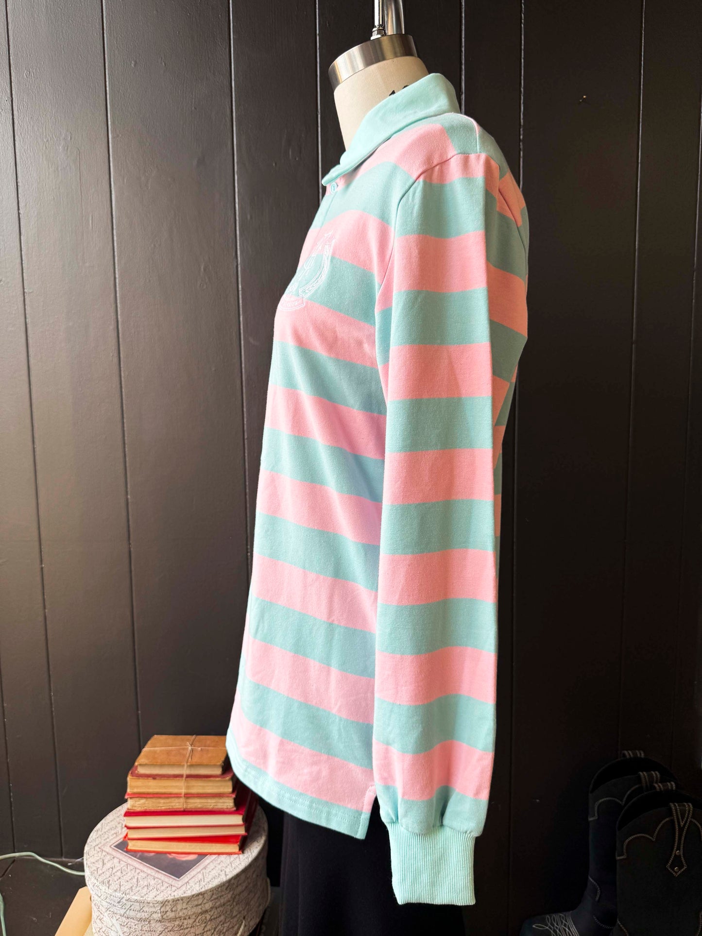 Pre-loved Racket Club Pink & Blue Rugby Shirt - Size L