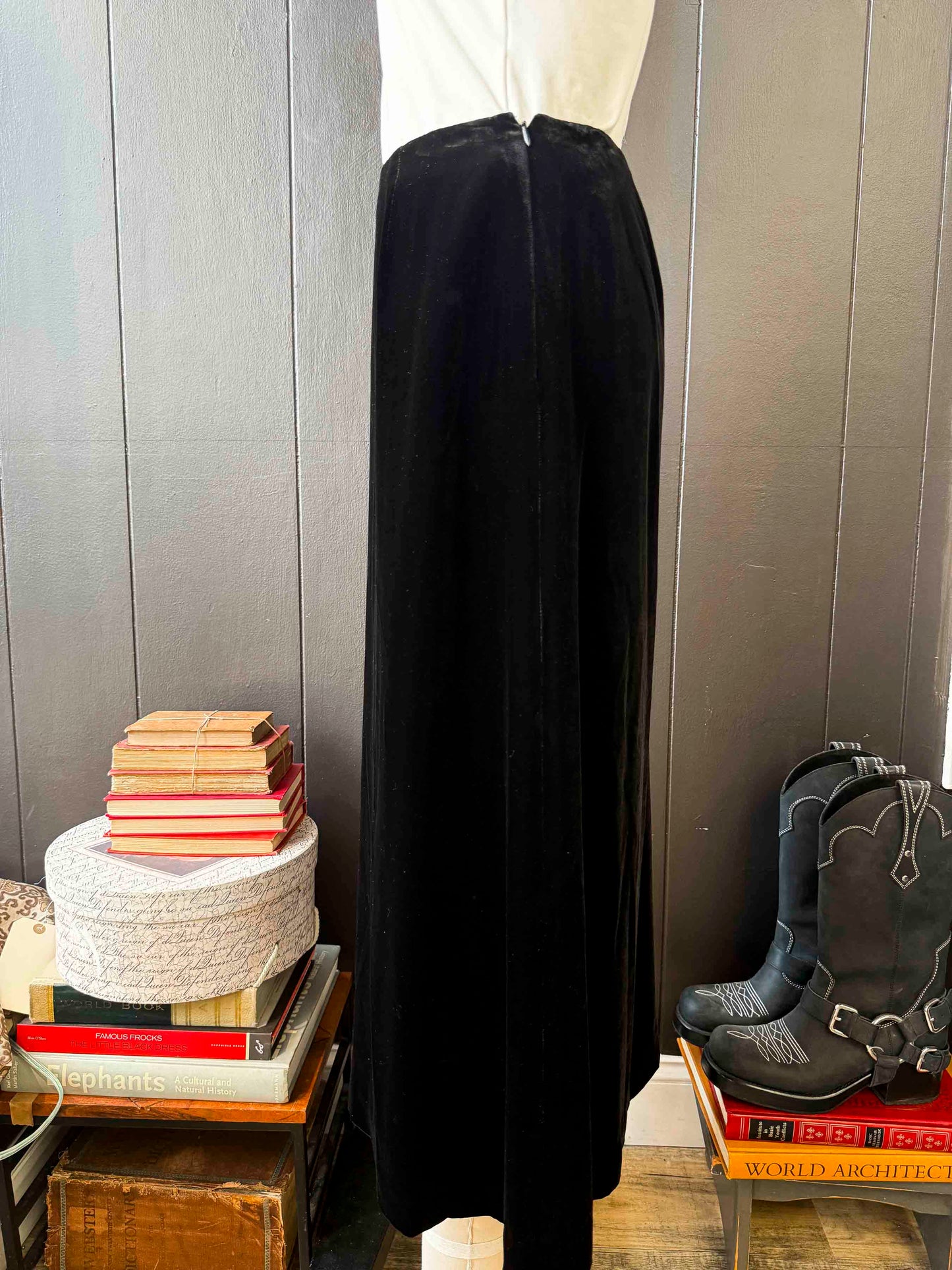 Pre-loved Petite Black Velvet Midi Skirt - Size S