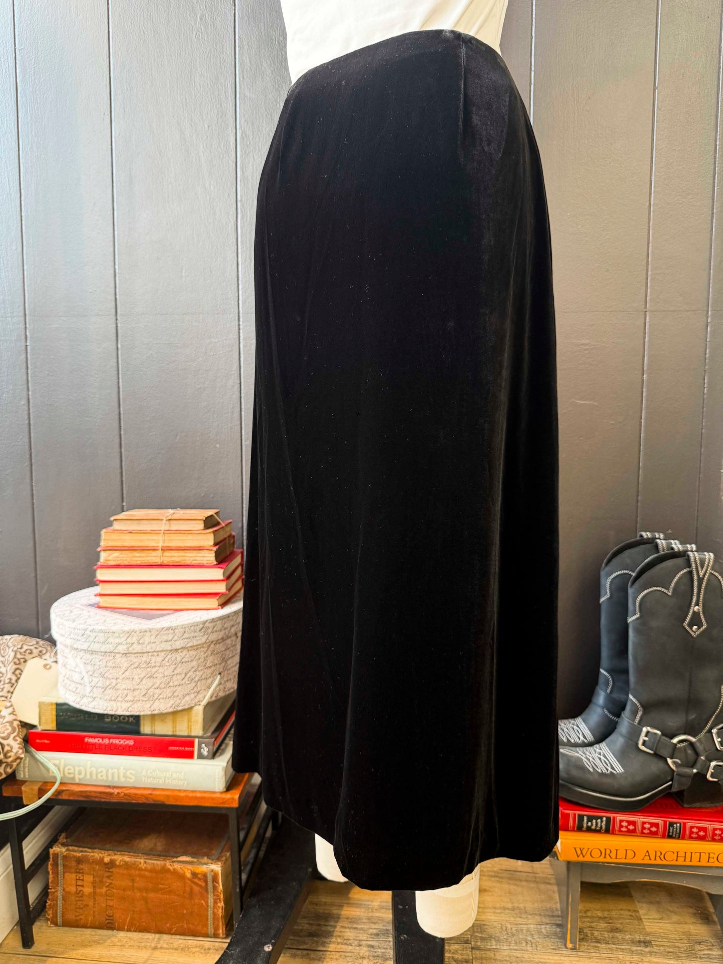 Pre-loved Petite Black Velvet Midi Skirt - Size S