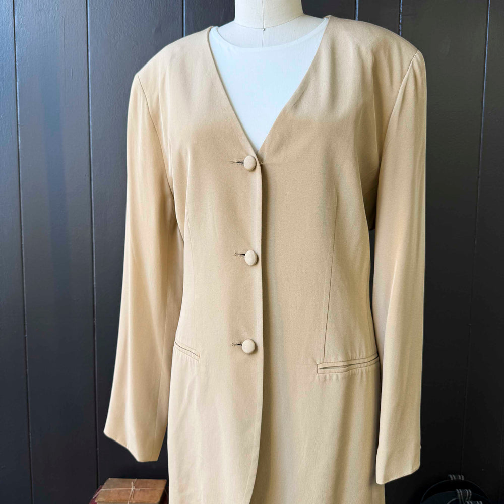 Vintage Neiman Marcus Tan Silk Blazer - Size XL