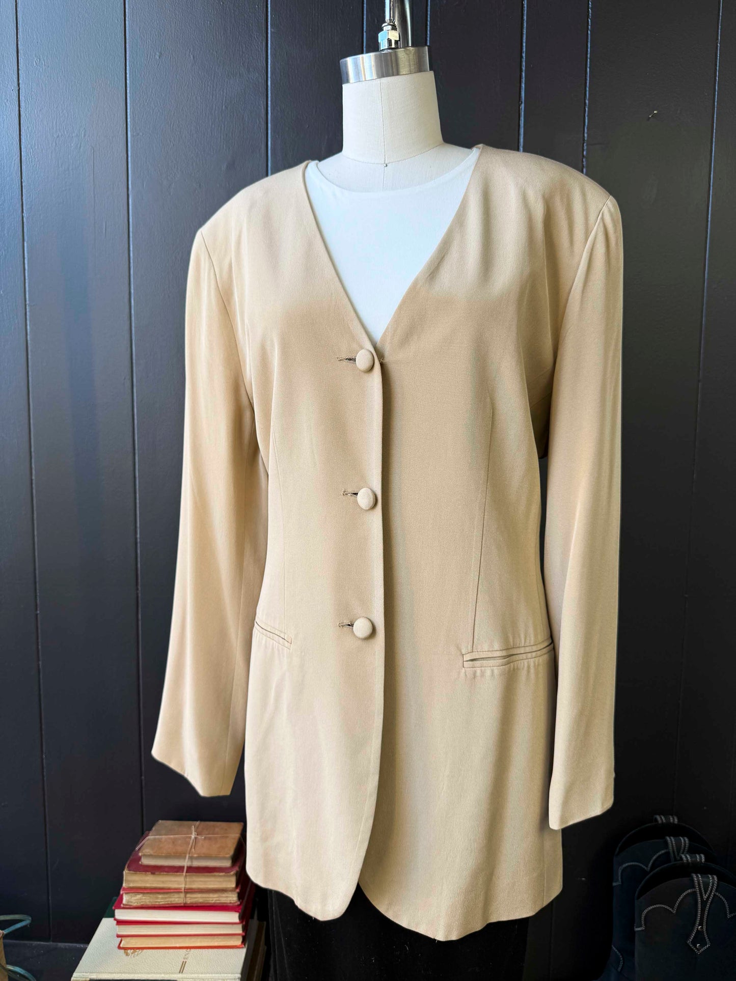 Vintage Neiman Marcus Tan Silk Blazer - Size XL
