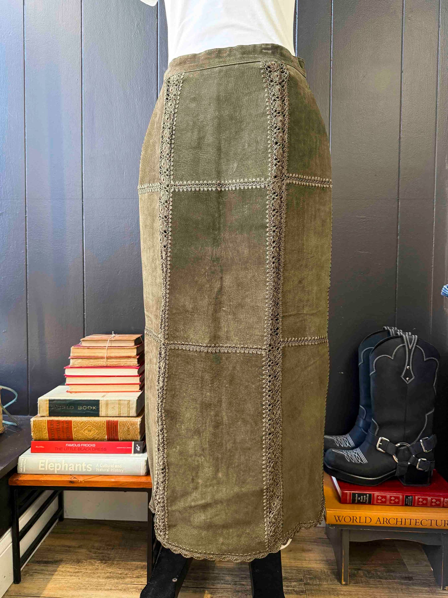 Vintage Leather & Macrame Skirt - Size M