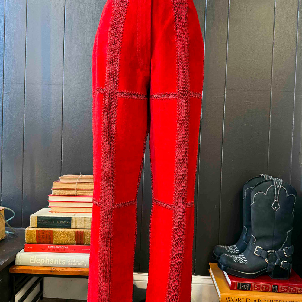 Vintage Red Leather & Macrame Pant - Size M