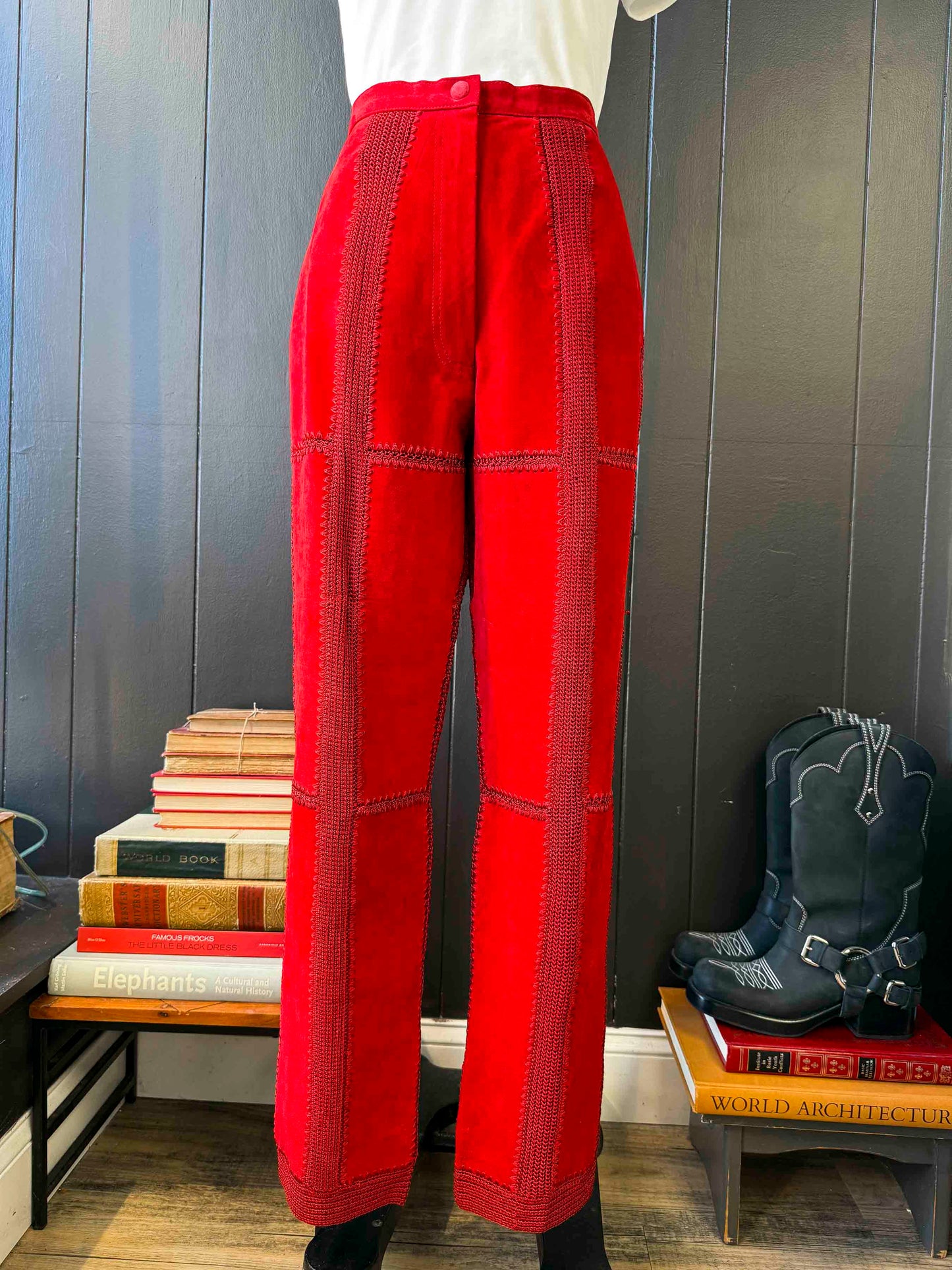 Vintage Red Leather & Macrame Pant - Size M
