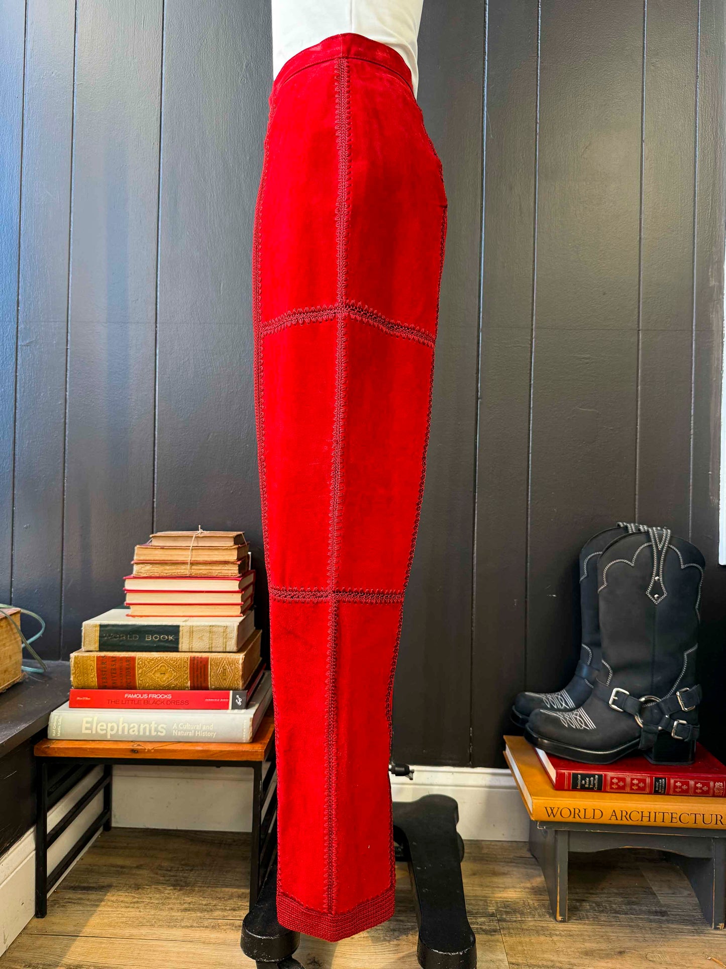 Vintage Red Leather & Macrame Pant - Size M