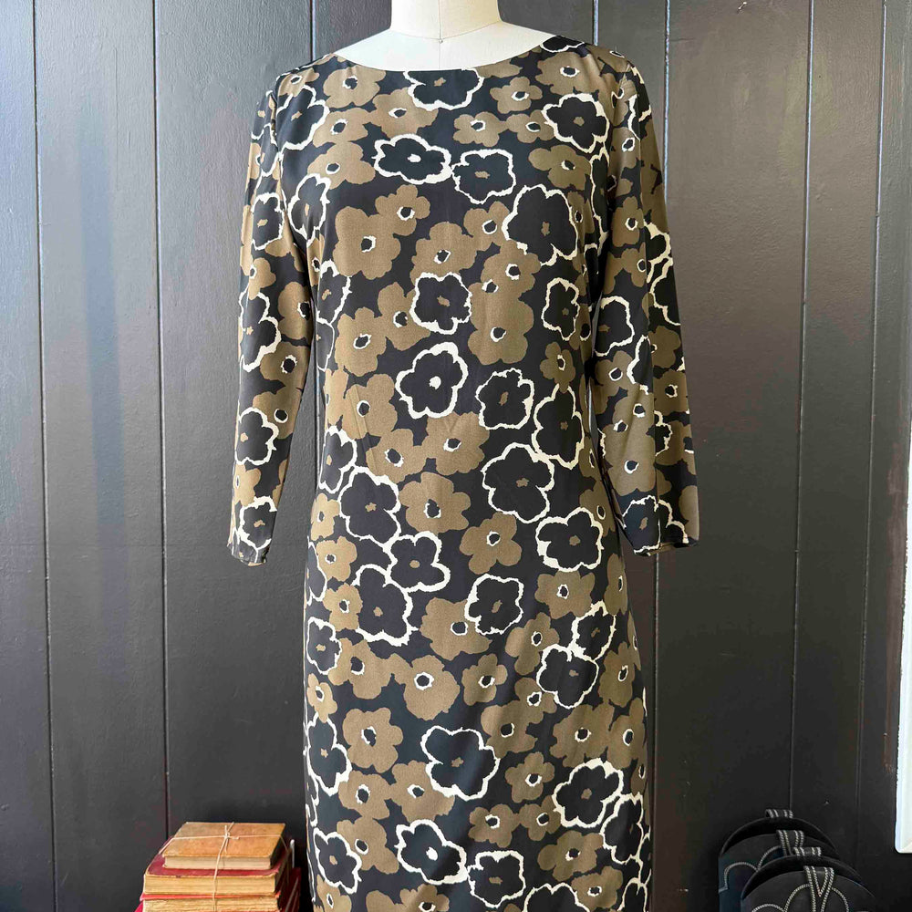 Pre-loved Olive & Black Floral Dress - Size S