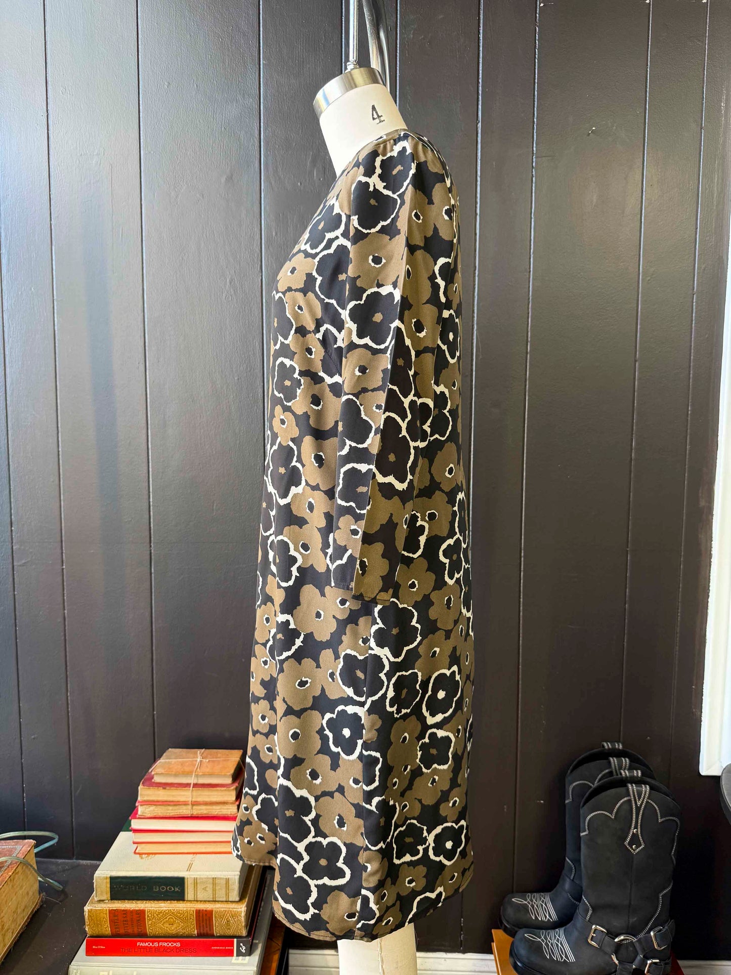 Pre-loved Olive & Black Floral Dress - Size S