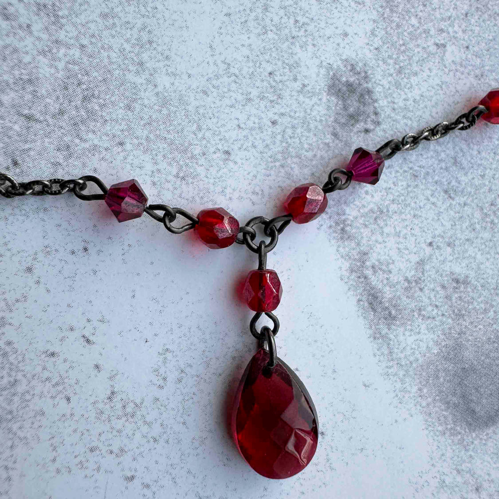 Pre-Loved Crimson Drop Beaded Necklace