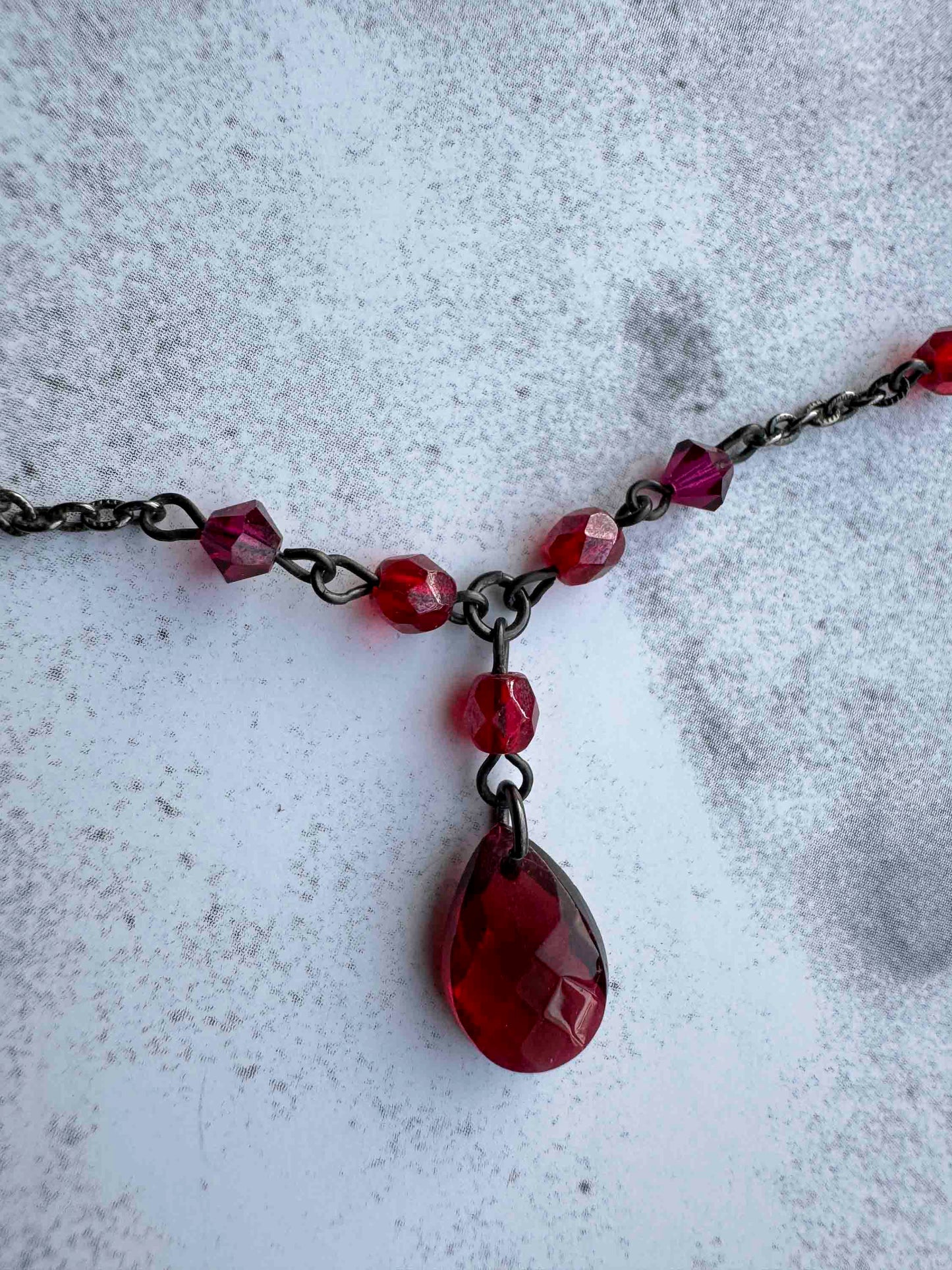 Pre-Loved Crimson Drop Beaded Necklace