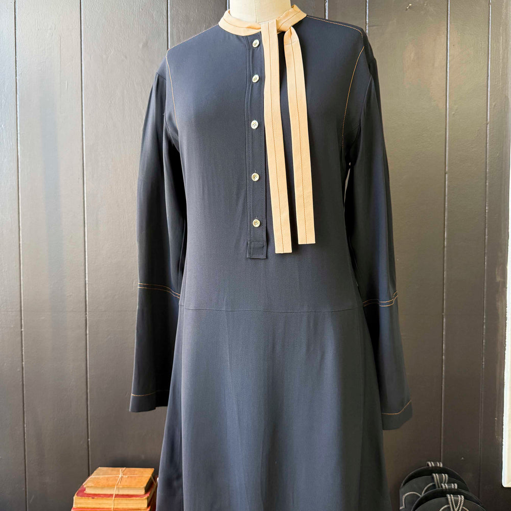 Pre-loved Chloe Navy/Pink Silk Quarter Button Long Sleeves Mini Dress - Size S