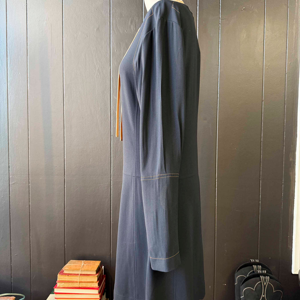 Pre-loved Chloe Navy/Pink Silk Quarter Button Long Sleeves Mini Dress - Size S