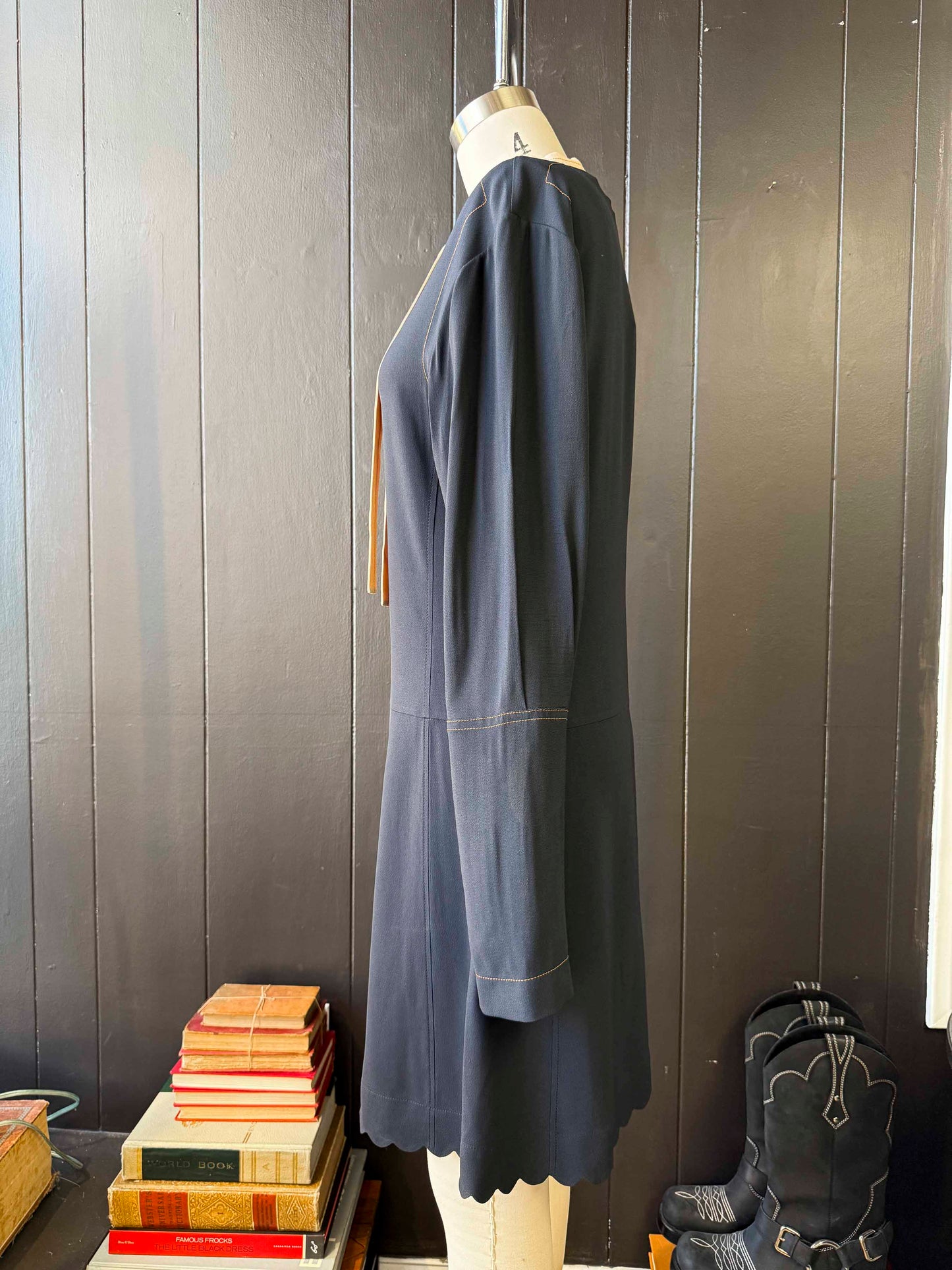 Pre-loved Chloe Navy/Pink Silk Quarter Button Long Sleeves Mini Dress - Size S