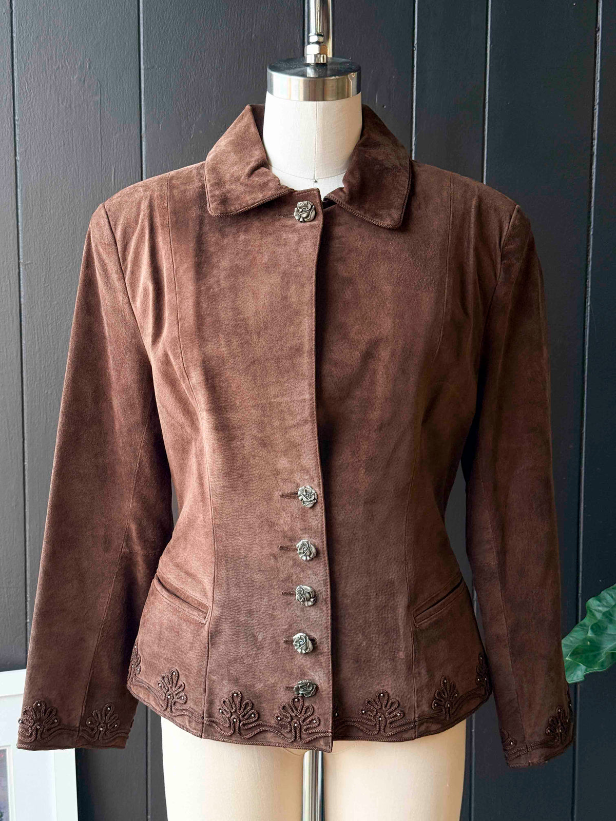 Vintage Scully Embroidered Trim Brown Suede Jacket - Size S