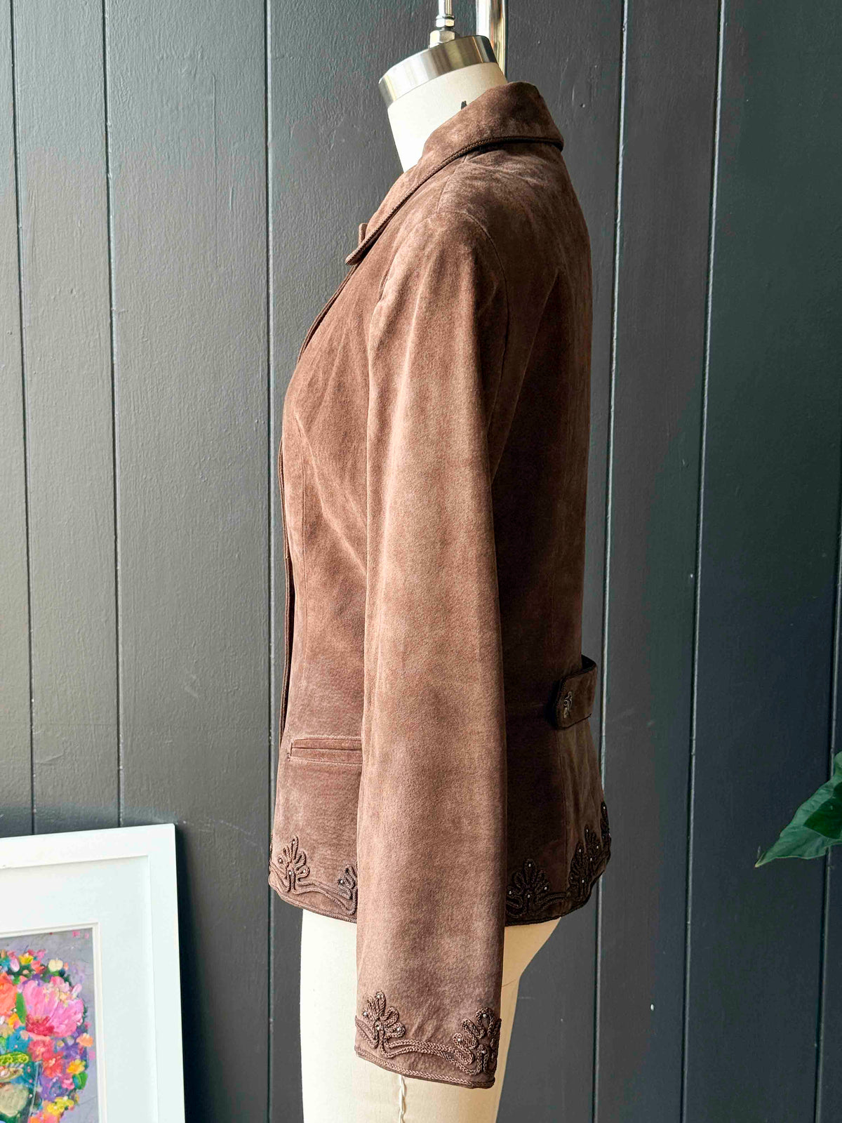 Vintage Scully Embroidered Trim Brown Suede Jacket - Size S