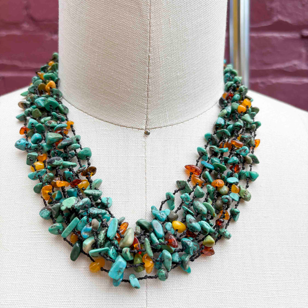 
                      
                        Vintage Turquoise & Amber Bib Necklace
                      
                    