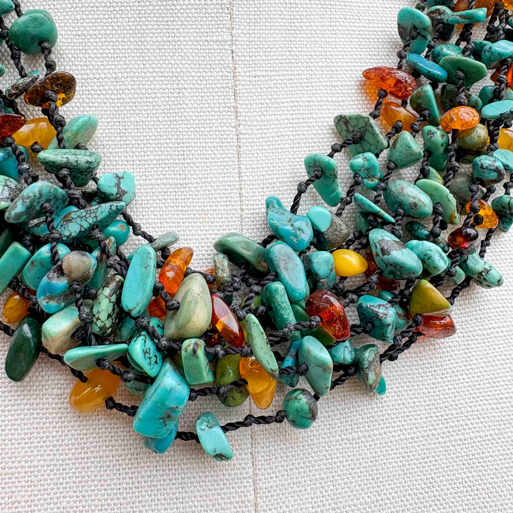 Vintage Turquoise & Amber Bib Necklace