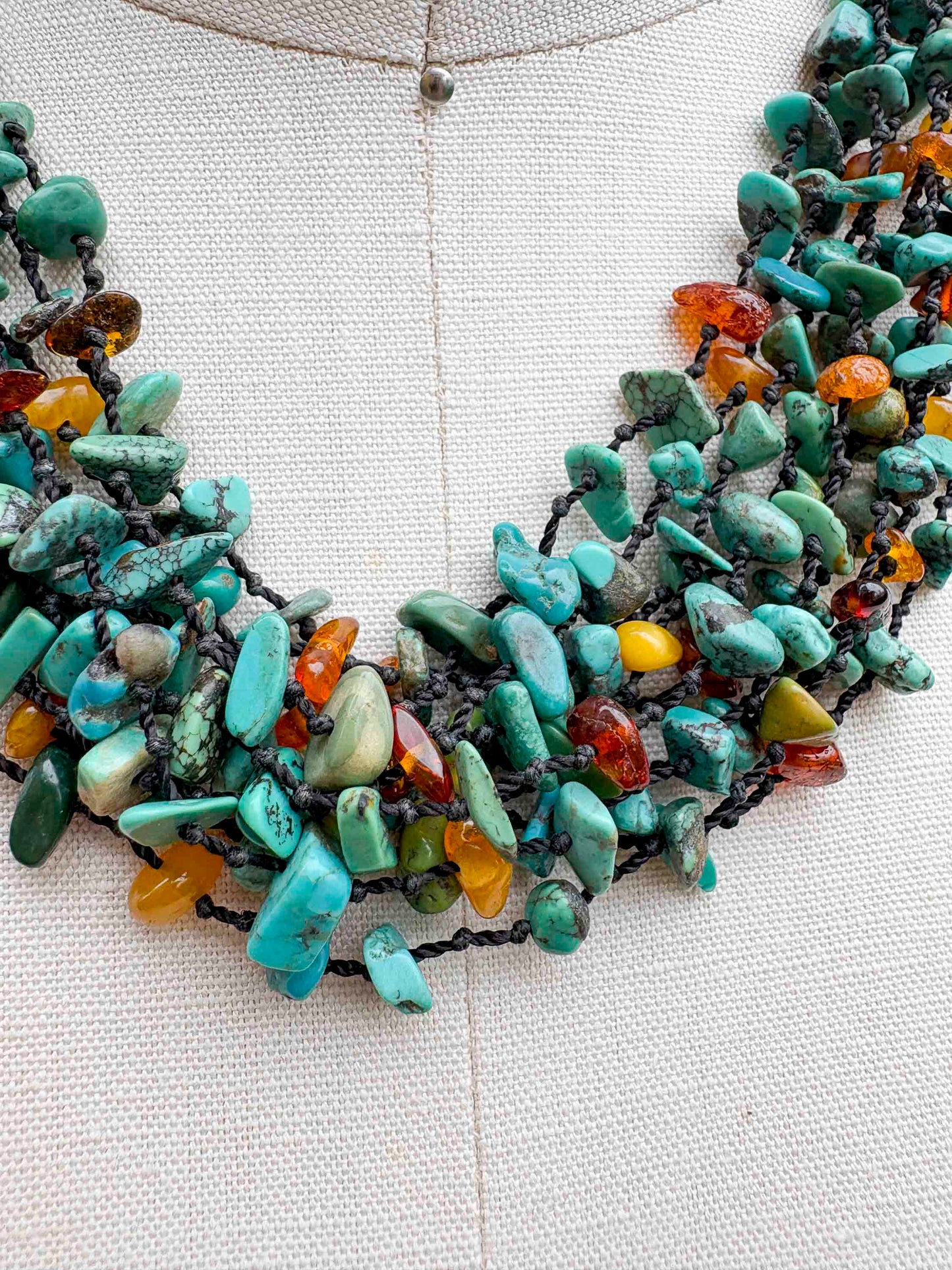 Vintage Turquoise & Amber Bib Necklace