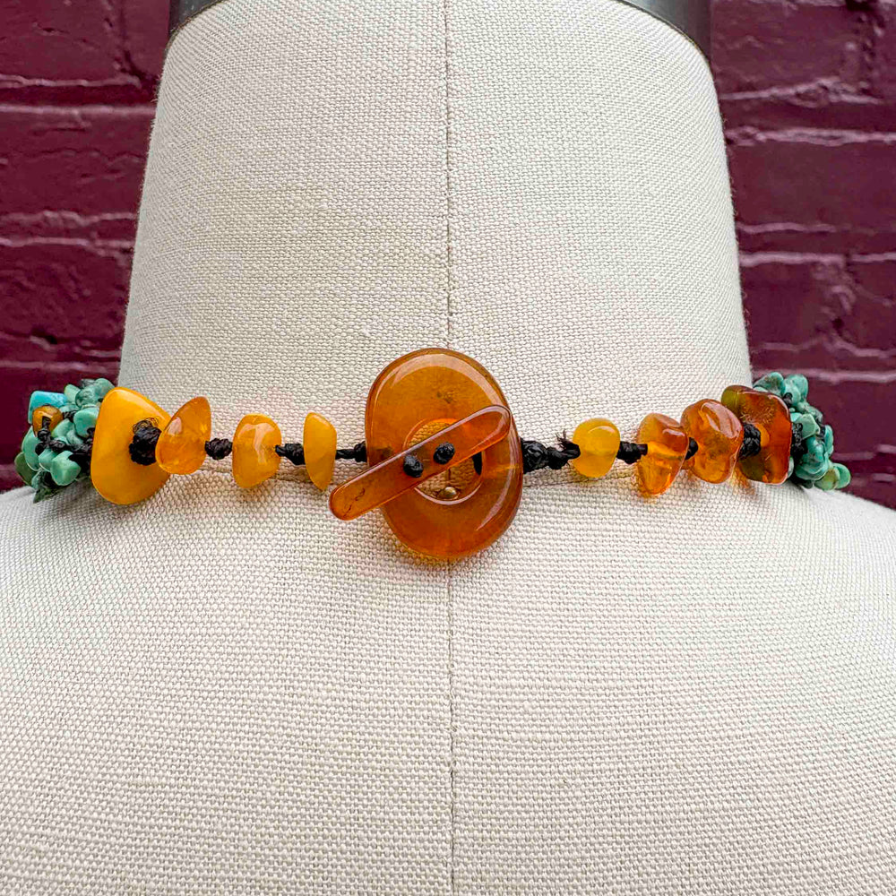 
                      
                        Vintage Turquoise & Amber Bib Necklace
                      
                    
