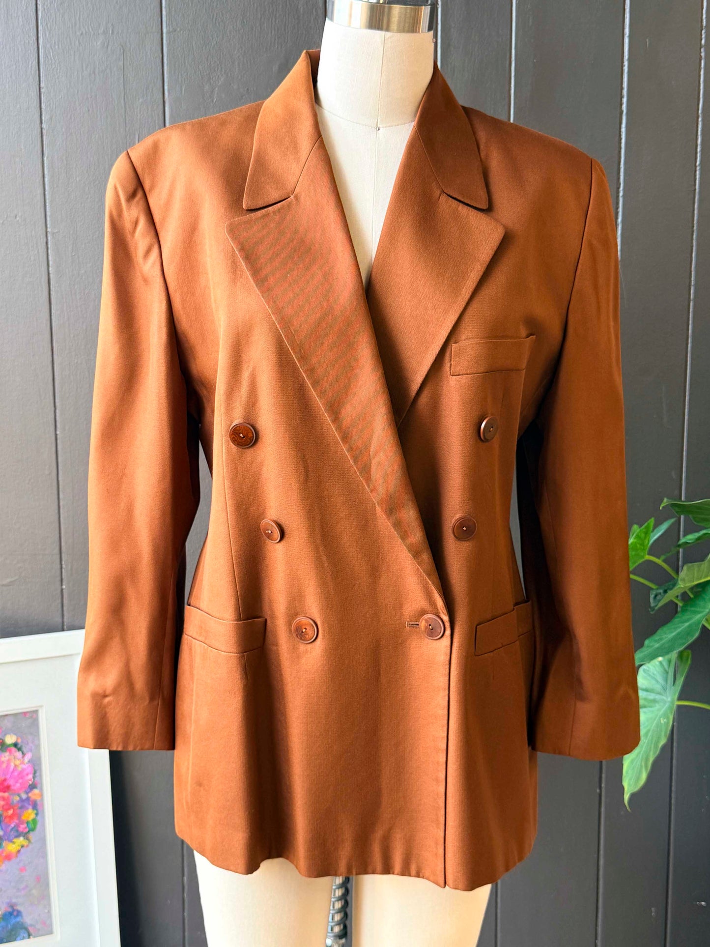 Vintage Ellen Tracy Burnt Orange Double Breasted Blazer - Size L