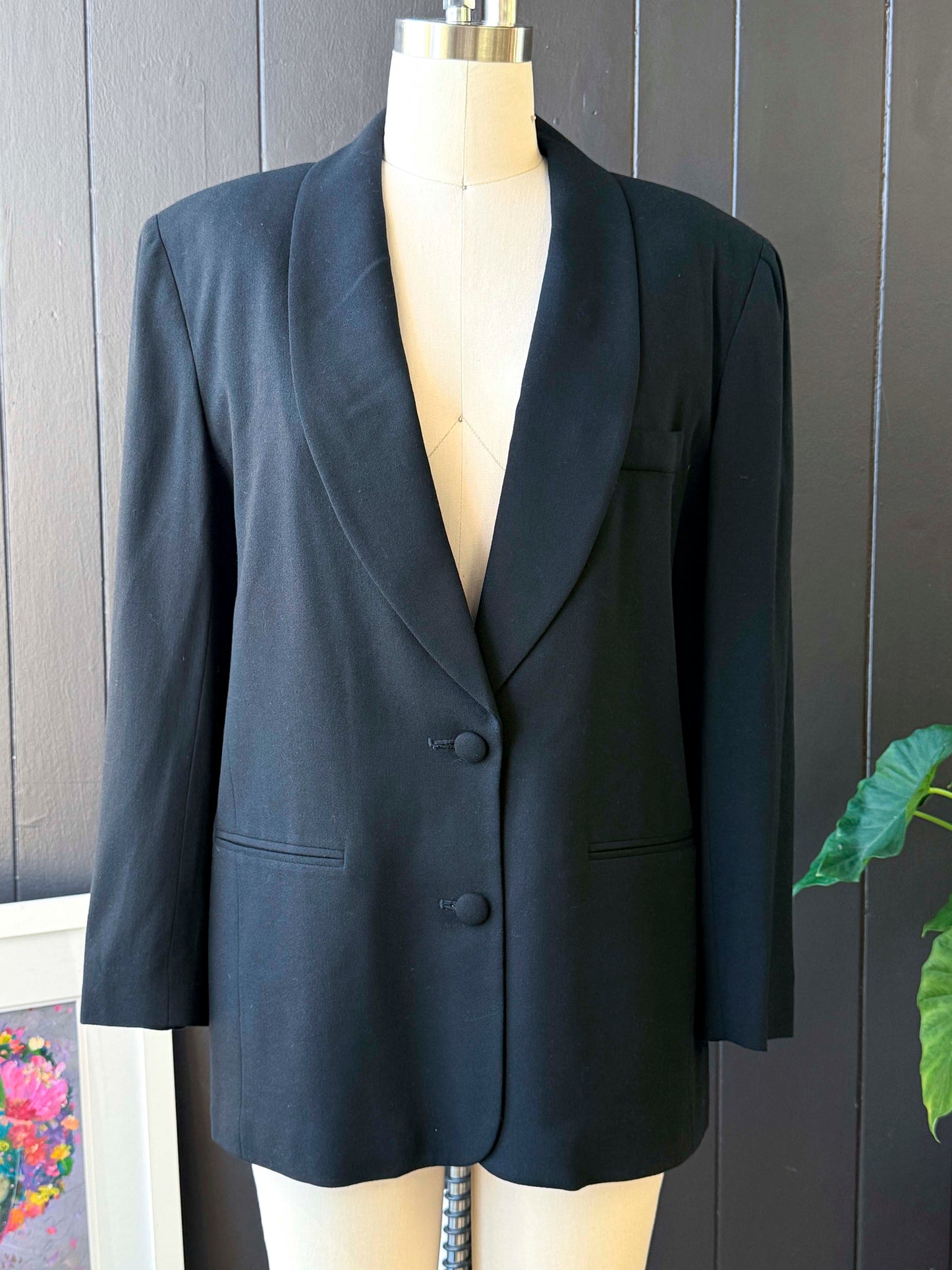Vintage JH Collectibles Black Shawl Collar Blazer - Size L