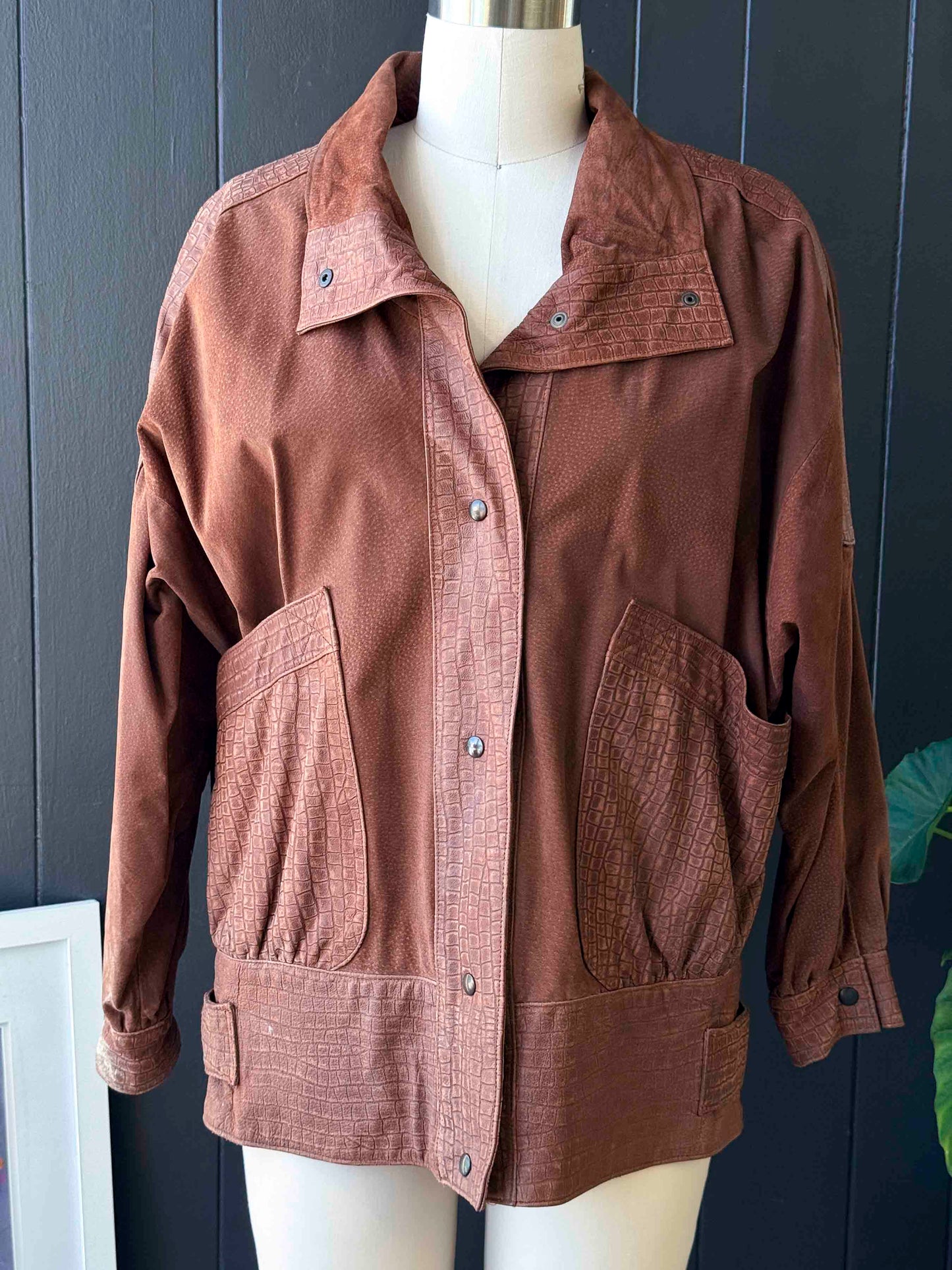 Vintage Avanti Oversized Brown Pig Suede Textured Jacket - Size M