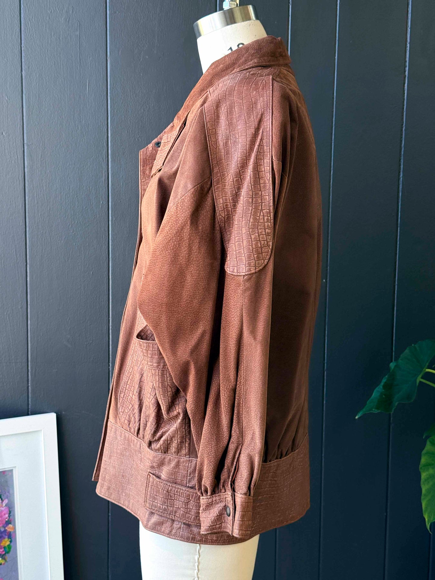 Vintage Avanti Oversized Brown Pig Suede Textured Jacket - Size M