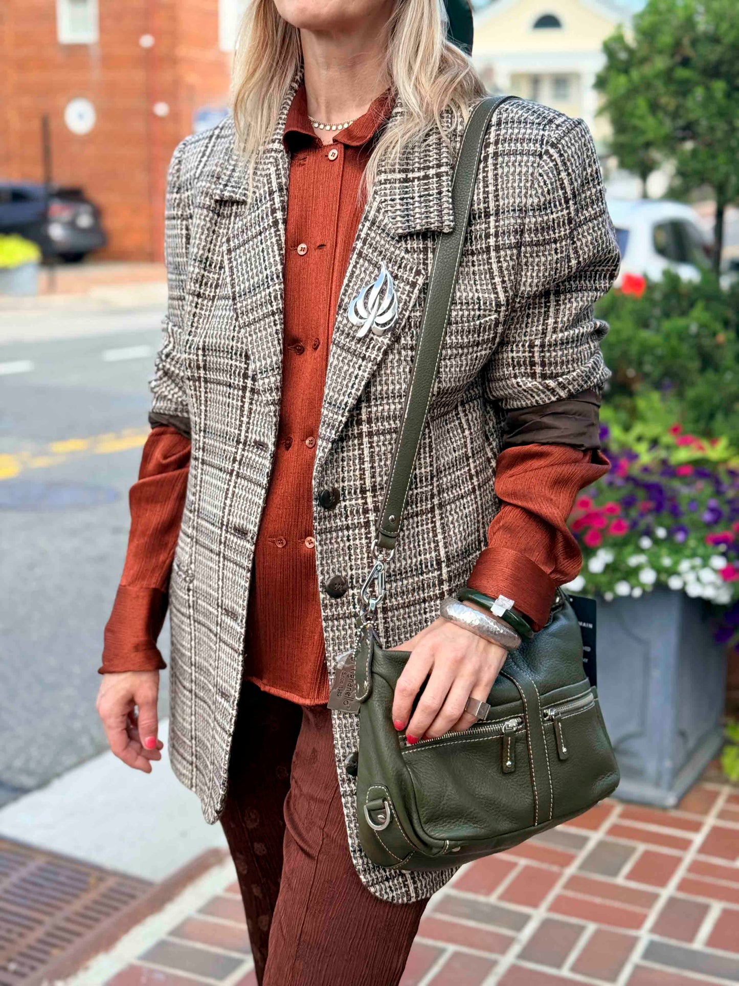 Vintage Dana Buchman Brown and Beige Plaid Tweed Blazer - XL
