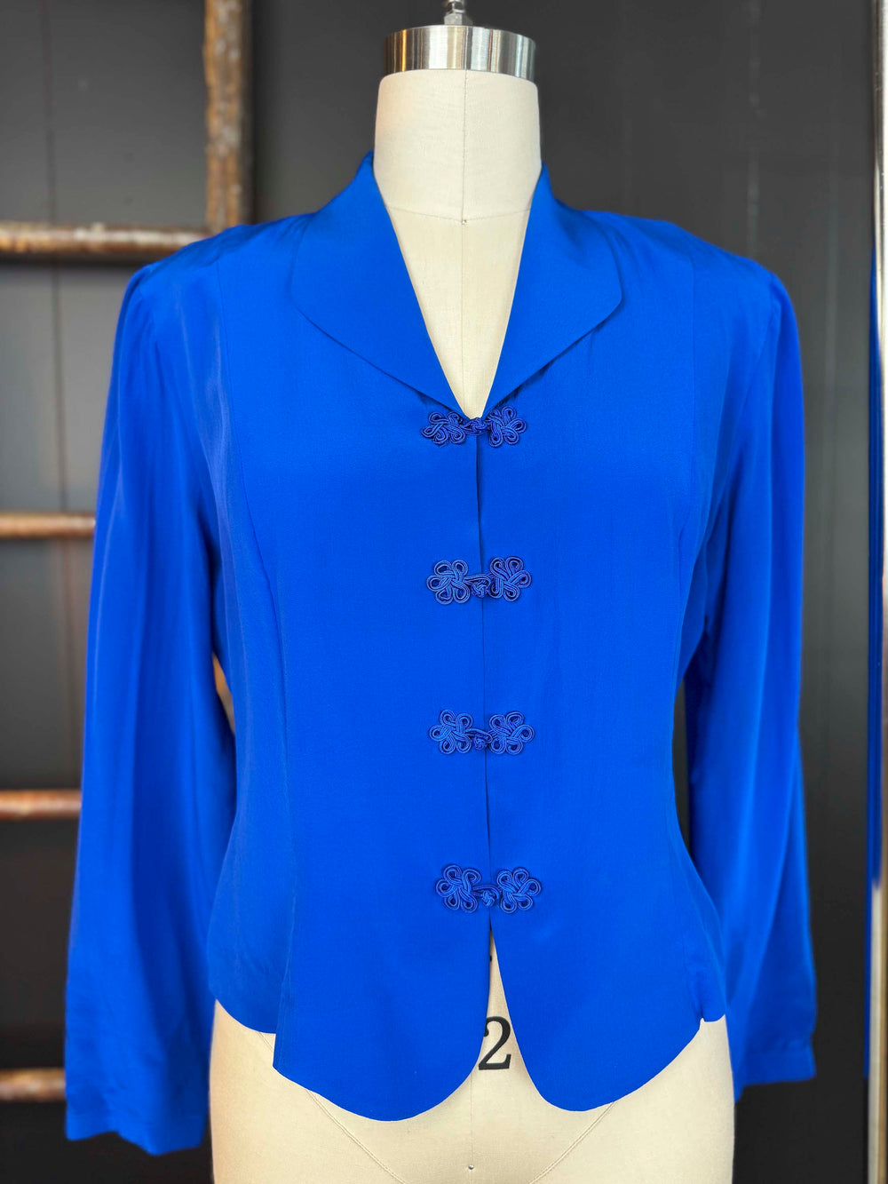 Vintage Cobalt Blue Silk Blouse -  Size L