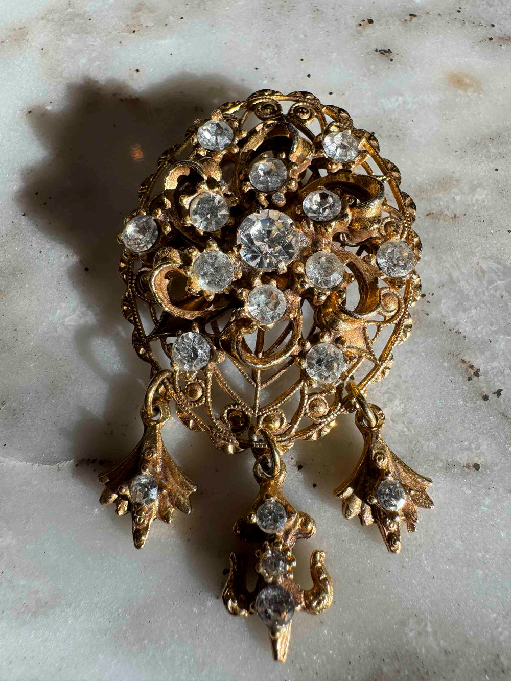 Vintage Victorian-Inspired Filigree Rhinestone Brooch